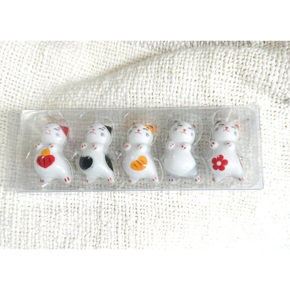 Japanese chopstick holders, ceramic cats, A set of 5,  never been used - Picture 1 of 8